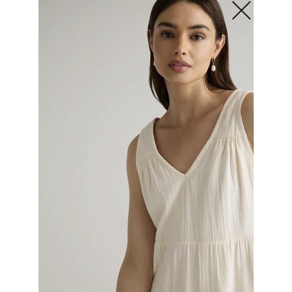 NWOT Quince Women's 100% Organic Cotton Gauze Tiered Maxi Dress Vintage Cream S - Picture 3 of 7